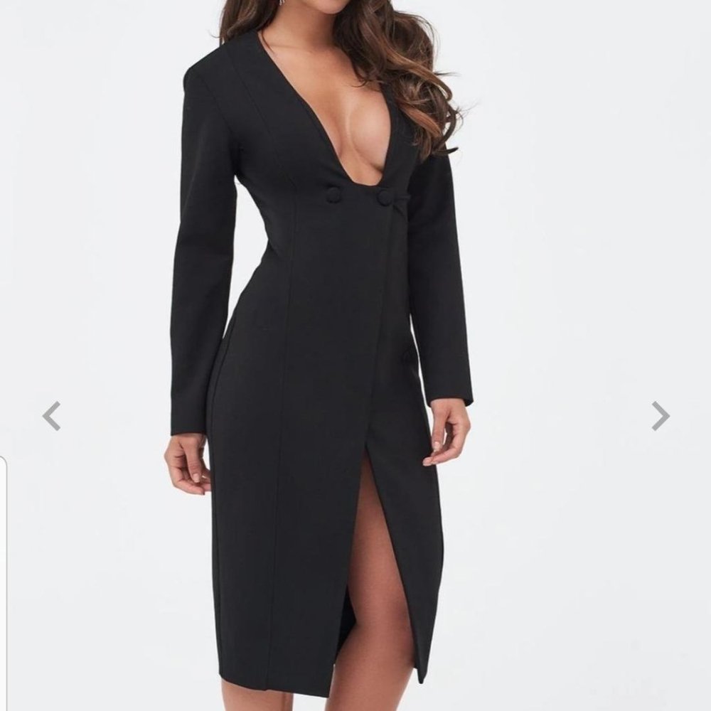 Square Neck Buttoned Wrap Midi Dress in Black